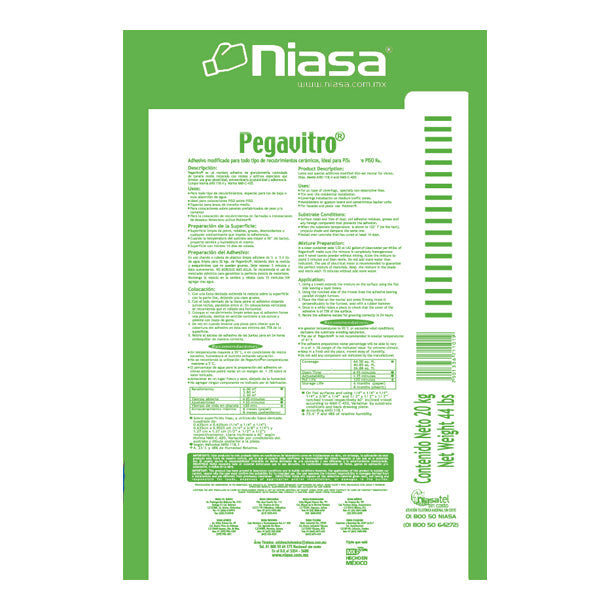 Comprar PEGA VITRO NIASA 20 KG.. Pisos y azulejos en México