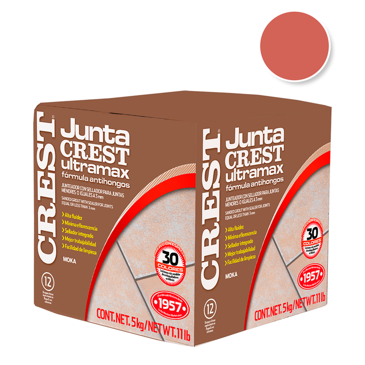 Comprar JUNTACREST ANTIHONGOS ROJO LADRILLO ULTRAMAX 5KG. Pisos y azulejos en México
